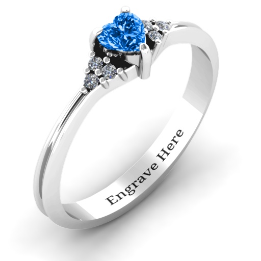 Narrow Heart Ring with Shoulder Accents - Name My Jewelry &trade;