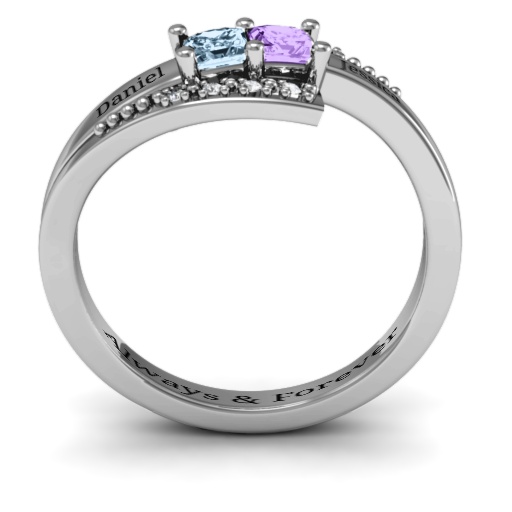 Sterling Silver Double Princess Bypass with Accents Ring - Name My Jewelry &trade;