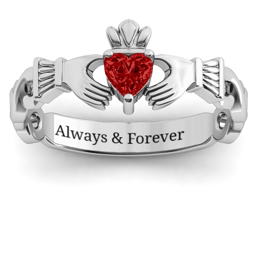 Sterling Silver Infinity Claddagh with Heart Stone Ring and Amethyst (Simulated) Stone  - Name My Jewelry &trade;