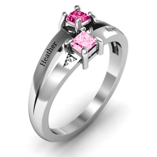 Sterling Silver Princess Stone and Accent Ring  - Name My Jewelry &trade;