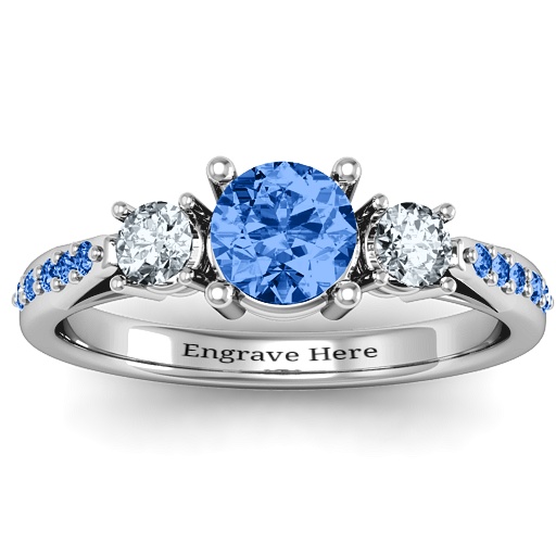 Sterling Silver Three Stone Eternity Ring with Twin Accent Rows  - Name My Jewelry &trade;