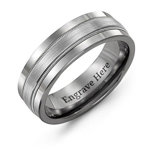 Tungsten Men's Grooved Centre Tungsten Band Ring - Name My Jewelry &trade;