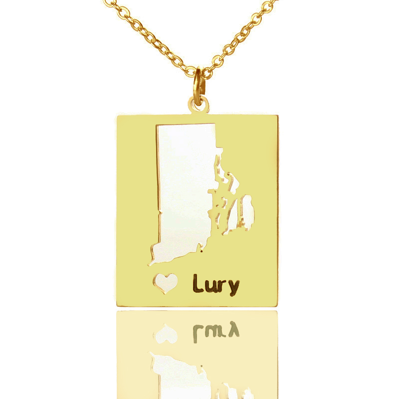 personalized Rhode State Dog Tag With Heart  Name Gold Plated - Name My Jewelry &trade;