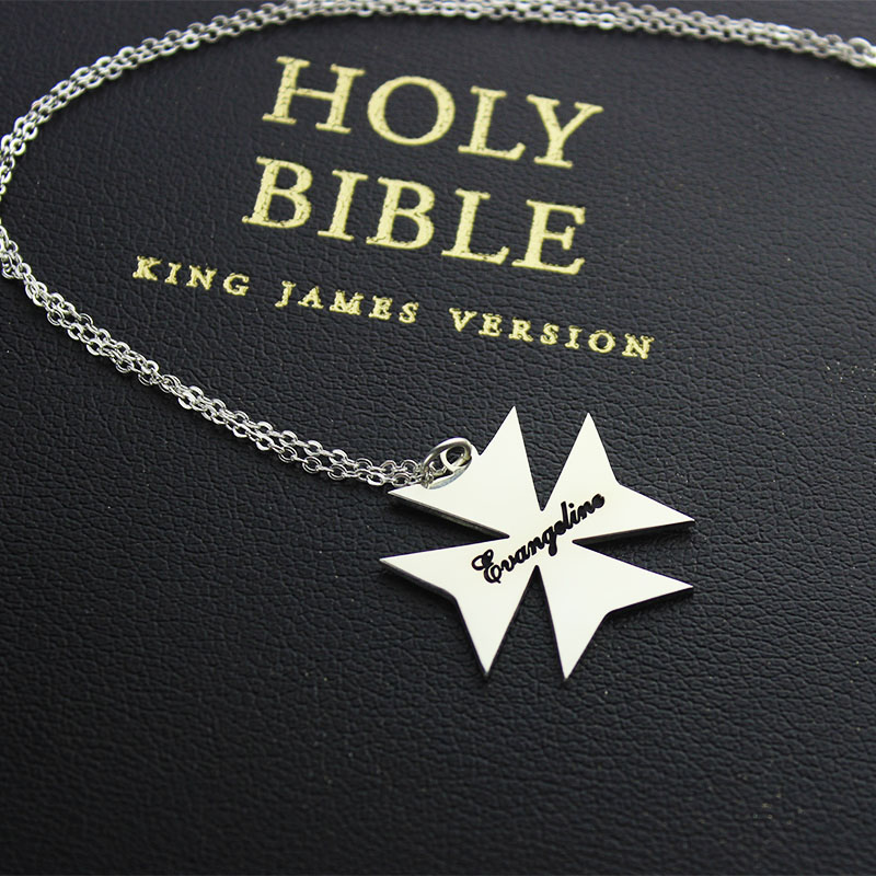 Silver Maltese Cross Name Necklace - Name My Jewelry &trade;