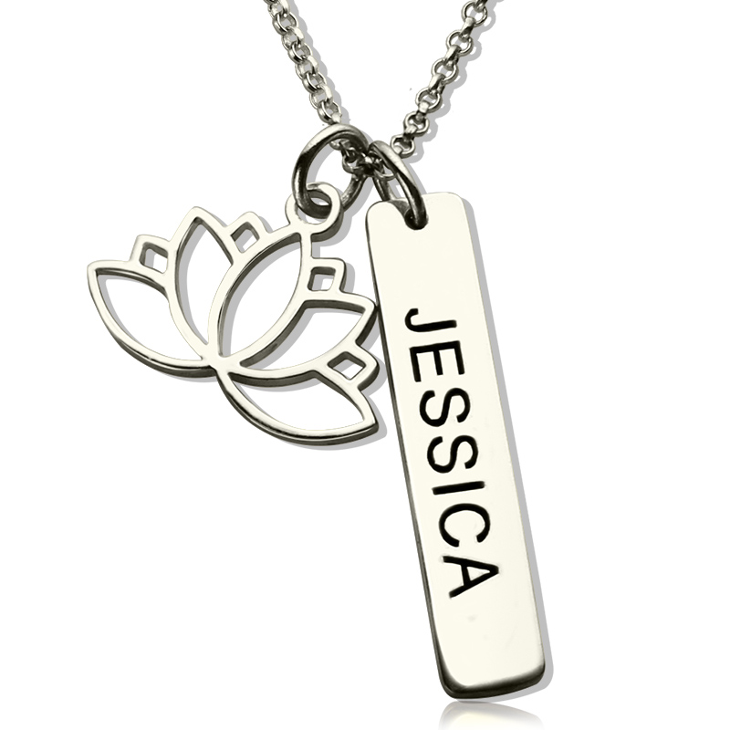Yoga Necklace Lotus Flower Name Tag Sterling Silver - Name My Jewelry &trade;