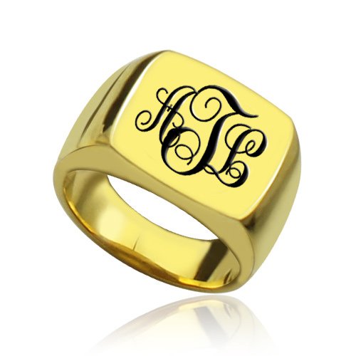 Custom 18ct Gold Plated Monogram Signet Ring - Name My Jewelry &trade;