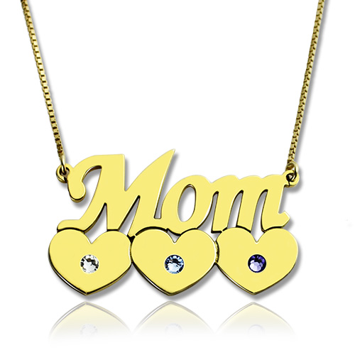 Moms Necklace With Children Birthstone In 18ct Gold Plated  - Name My Jewelry &trade;