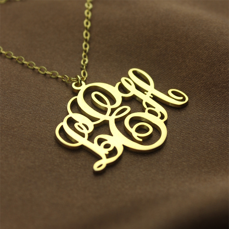 personalized Vine Font Initial Monogram Necklace 18ct Gold Plated - Name My Jewelry &trade;