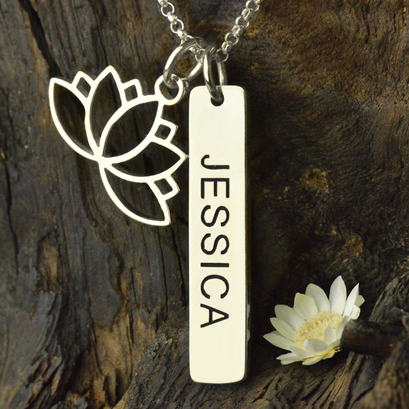 Yoga Necklace Lotus Flower Name Tag Sterling Silver - Name My Jewelry &trade;