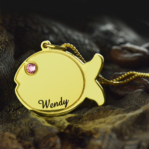Kids Fish Name Necklace 18ct Gold Plated - Name My Jewelry &trade;