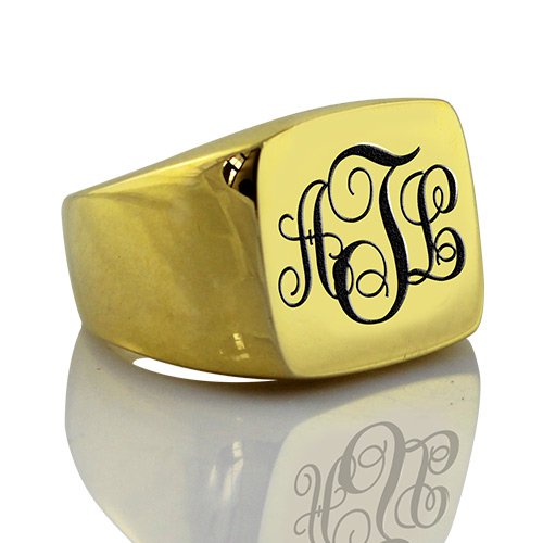 Custom 18ct Gold Plated Monogram Signet Ring - Name My Jewelry &trade;