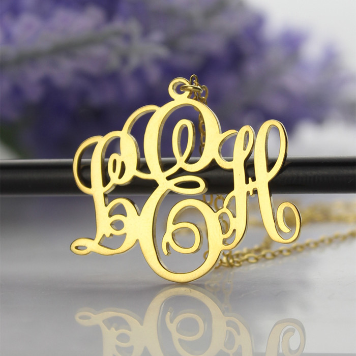 personalized Vine Font Initial Monogram Necklace 18ct Gold Plated - Name My Jewelry &trade;