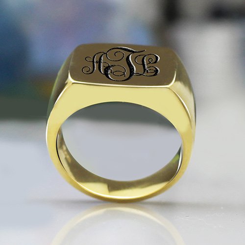 Custom 18ct Gold Plated Monogram Signet Ring - Name My Jewelry &trade;