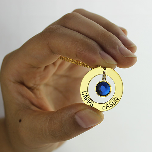 personalized Circle Name Necklace With Birthstone 18ct Gold Plated Silver  - Name My Jewelry &trade;