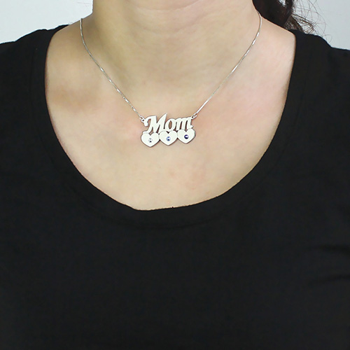 Mother Necklace With Children Birthstone Silver  - Name My Jewelry &trade;