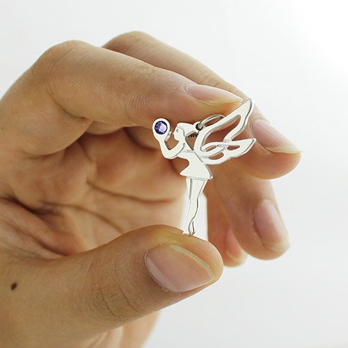 personalized Fairy Birthstone Necklace for Girls Sterling Silver  - Name My Jewelry &trade;