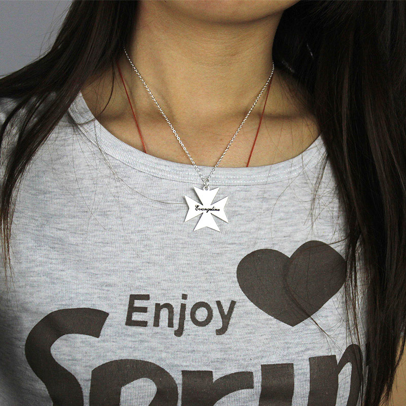 Silver Maltese Cross Name Necklace - Name My Jewelry &trade;