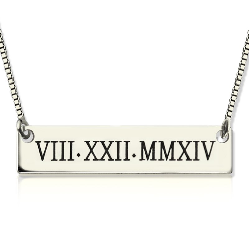 Custom Roman Numeral Bar Necklace Sterling Silver - Name My Jewelry &trade;