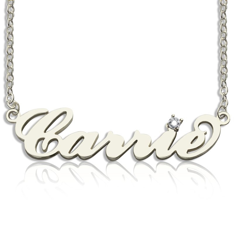 Sterling Silver Carrie Name Necklace With Birthstone  - Name My Jewelry &trade;