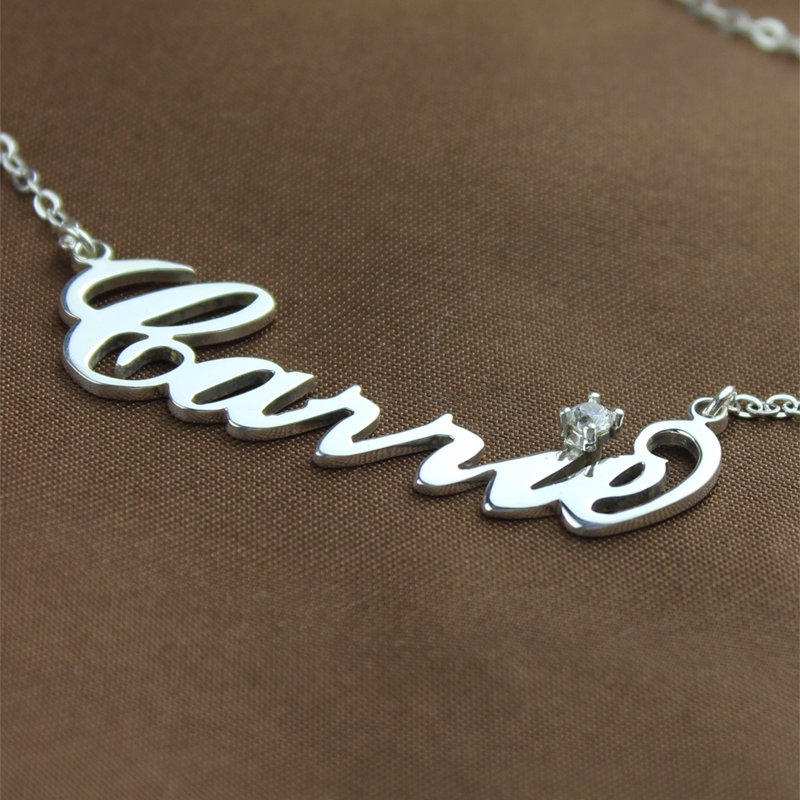 Sterling Silver Carrie Name Necklace With Birthstone  - Name My Jewelry &trade;