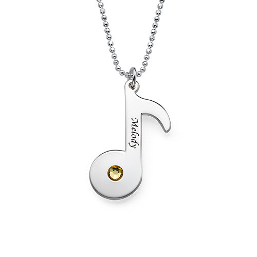 Engraved Music Note Necklace with Birthstone  - Name My Jewelry &trade;