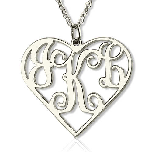 Sterling Silver Initial Monogram personalized Heart Necklace - Name My Jewelry &trade;