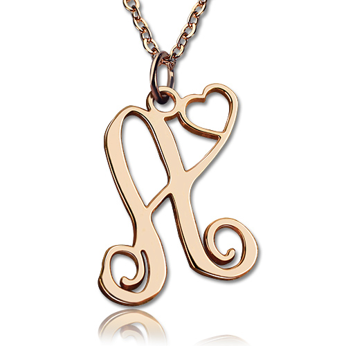 personalized One Initial With Heart Monogram Necklace 18ct Rose Gold Plated - Name My Jewelry &trade;