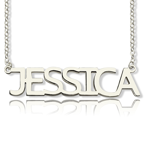 Solid White Gold Plated Jessica Style Name Necklace - Name My Jewelry &trade;
