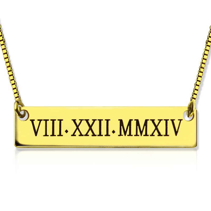 personalized Roman Numeral Bar Necklace 18ct Gold Plated - Name My Jewelry &trade;