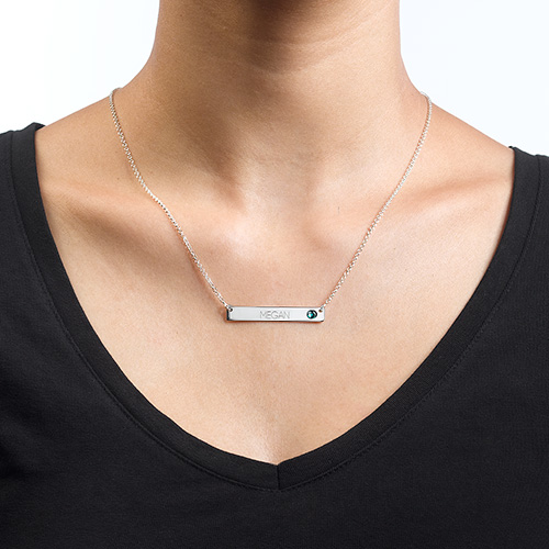 Silver Bar Necklace with Birthstone  - Name My Jewelry &trade;