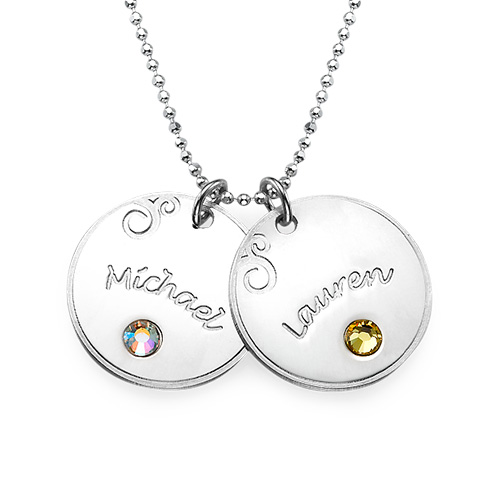Sterling Silver Engraved Necklace with Birthstone  - Name My Jewelry &trade;