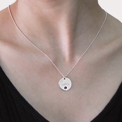 Sterling Silver Engraved Necklace with Birthstone  - Name My Jewelry &trade;
