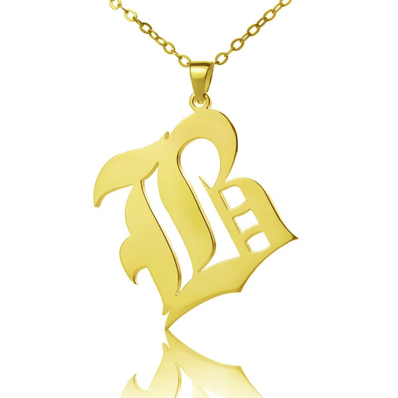 Solid 18ct Gold Plated Old English Style Single Initial Name Necklace - Name My Jewelry &trade;