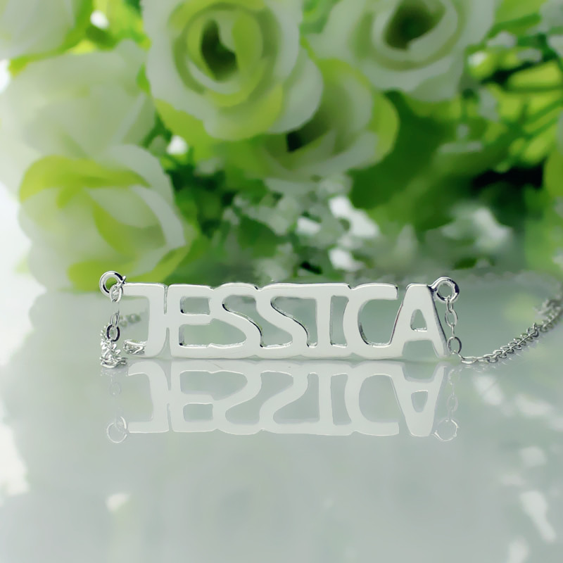 Solid White Gold Plated Jessica Style Name Necklace - Name My Jewelry &trade;