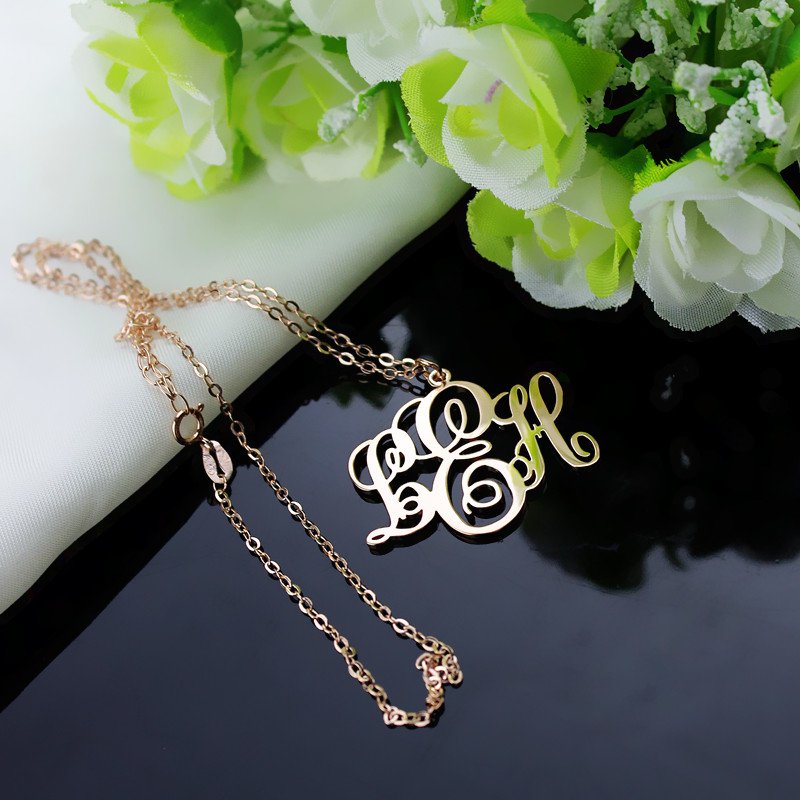 personalized Vine Font Initial Monogram Necklace 18ct Rose Gold Plated - Name My Jewelry &trade;