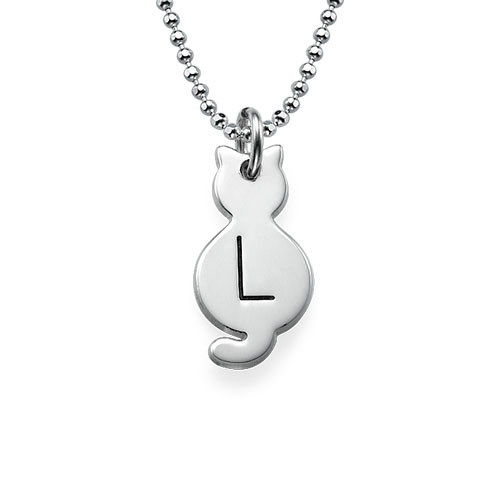 Tiny Cat Necklace with Initial in Sterling Silver - Name My Jewelry &trade;