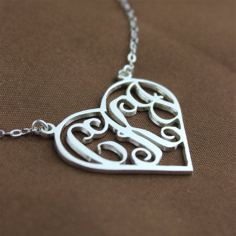 Heart Monogram Necklace Sterling Silver - Name My Jewelry &trade;