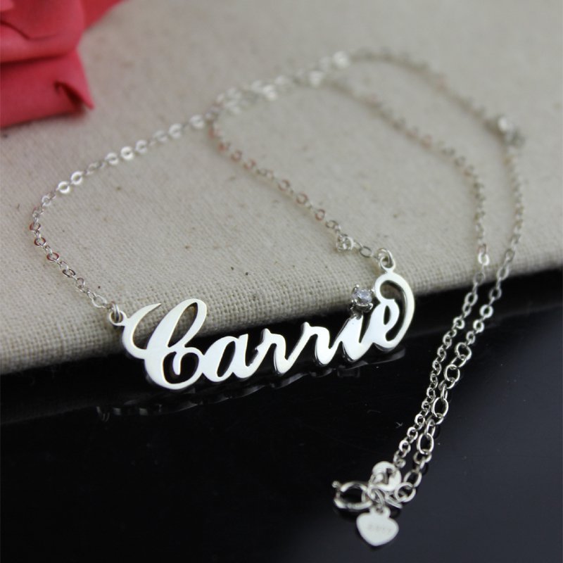 Sterling Silver Carrie Name Necklace With Birthstone  - Name My Jewelry &trade;