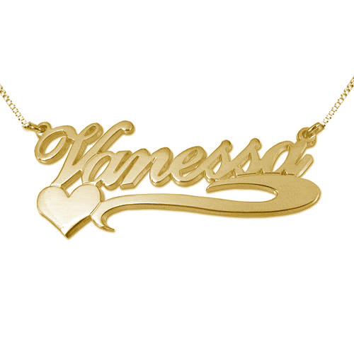 Side Heart 18ct Gold Plated Silver Name Necklace - Name My Jewelry &trade;