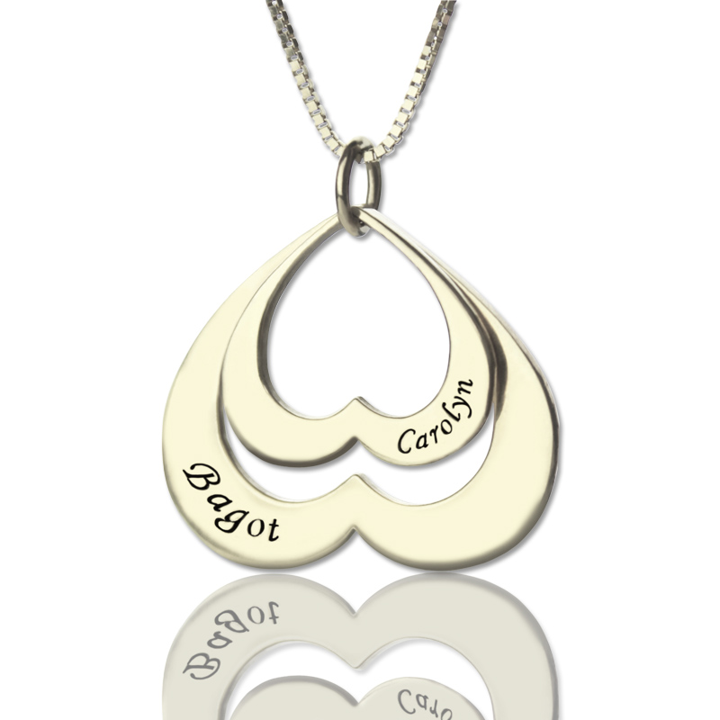 Double Heart Pendant With Names For Her Sterling Silver - Name My Jewelry &trade;