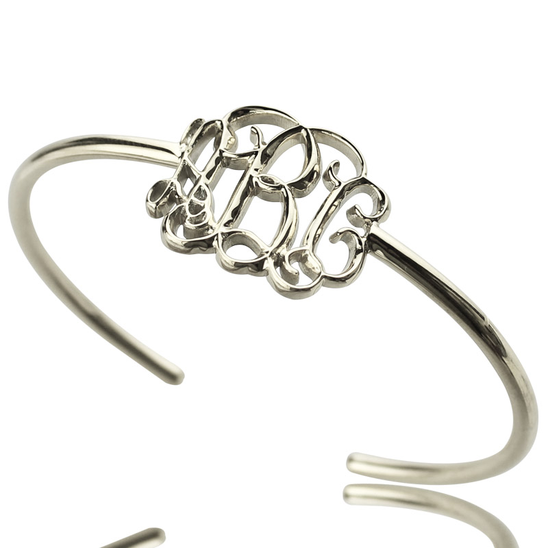 Celebrity Monogrammed Initial Bangle Bracelet Sterling Silver - Name My Jewelry &trade;