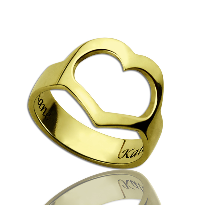Custom Heart Couple's Promise Ring With Name Gold Plated Silver - Name My Jewelry &trade;