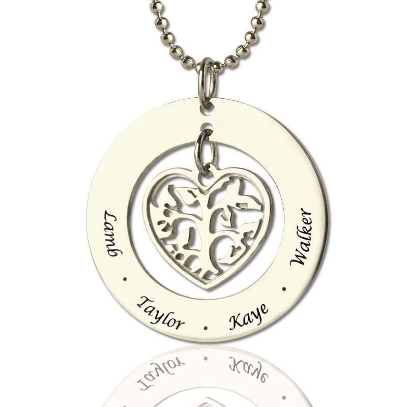 personalized Heart Family Tree Necklace Sterling Silver - Name My Jewelry &trade;