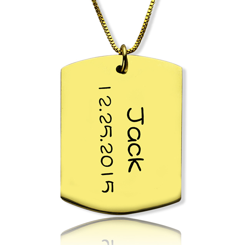 ID Dog Tag Bar Pendant with Name and Birth Date Gold Plated Silver - Name My Jewelry &trade;