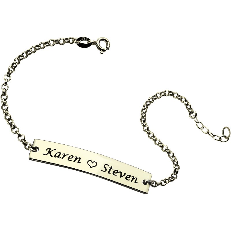 Engraved Name Bar Bracelet For Her Sterling Silver - Name My Jewelry &trade;
