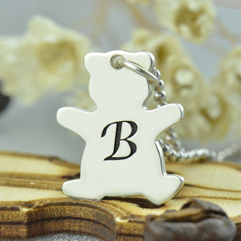 personalized Teddy Bear Initial Necklace Sterling Silver - Name My Jewelry &trade;