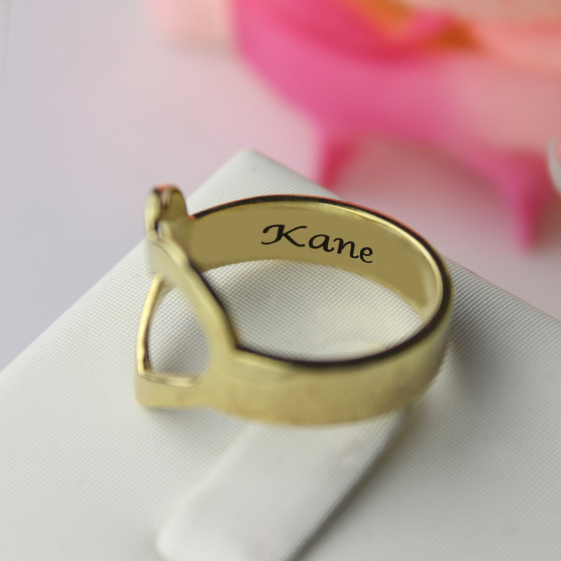 Custom Heart Couple's Promise Ring With Name Gold Plated Silver - Name My Jewelry &trade;