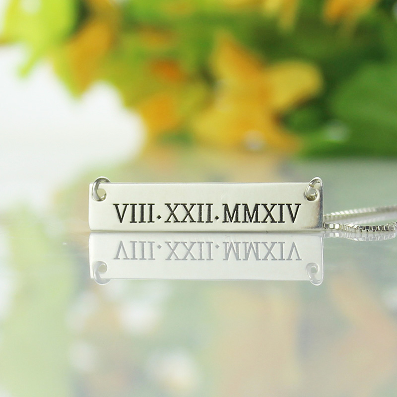 Custom Roman Numeral Bar Necklace Sterling Silver - Name My Jewelry &trade;