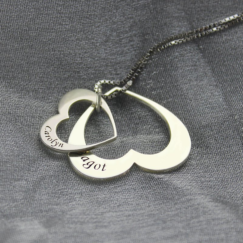 Double Heart Pendant With Names For Her Sterling Silver - Name My Jewelry &trade;
