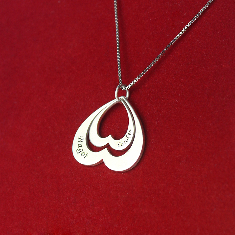 Double Heart Pendant With Names For Her Sterling Silver - Name My Jewelry &trade;